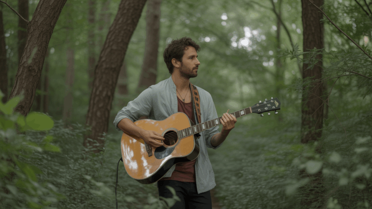 musicien foret guitare calme